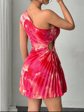 Cutout Drawstring Pleated Tie-Dye Sleeveless Mini Dress OutfitFlow